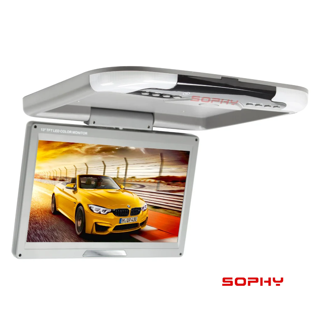 SOPHY горячая Распродажа 13 дюймов монитор с креплением на крышу/Флип подпушка автомобиля дисплей/монитор шины/цифровой светодиодный экран/двойной видео вход SH1308