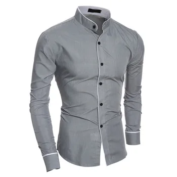 

Men Long Sleeves Shirt Slim Fit Stand Collar Simple Casual Tops for Spring XRQ88