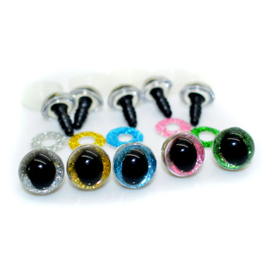 

20pcs 12mm Clear Shinning Plastic Safety Toy Eye + glitter Nonwovens for Cat,Dragon,Frog Animal Puppet Making Dolls Craft eyes
