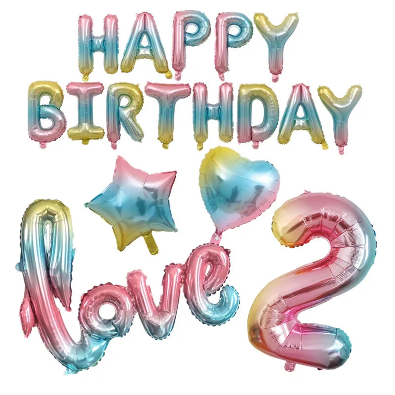 

18inch Gradient Aluminum Film Balloon Rainbow Happy Birthday Ballon Love Wedding Balloons Children's Birthday Party Decoration