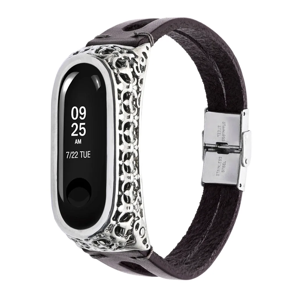 Новинка; Лидер продаж; FASHIONReplacement кожаный браслет ремешок для часов+ металлический чехол для Xiaomi Mi Band 3 покупки