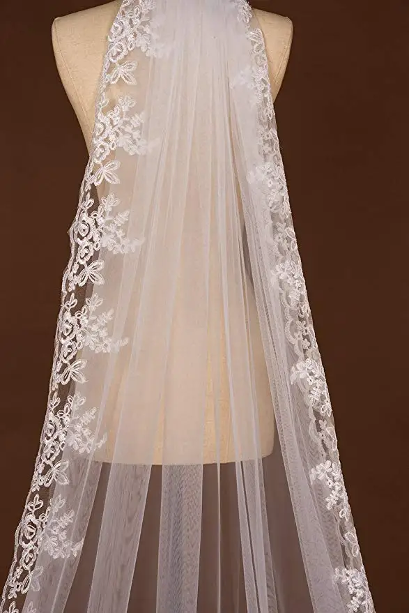 2017 elegant White Ivory cathedral wedding veil lace edge bridal veil 3 m long trailing Wedding Accessories with Comb