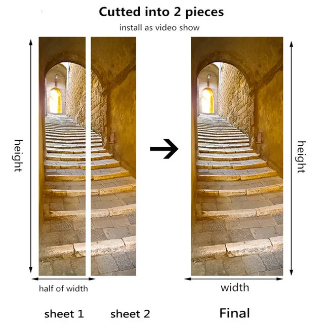 Наклейки на дверь в скандинавском стиле, простые 3D визуальные декоративные наклейки на дверь для гостиной, ванной комнаты, обои с естественным пейзажем - Цвет: 016-cutted into 2pcs