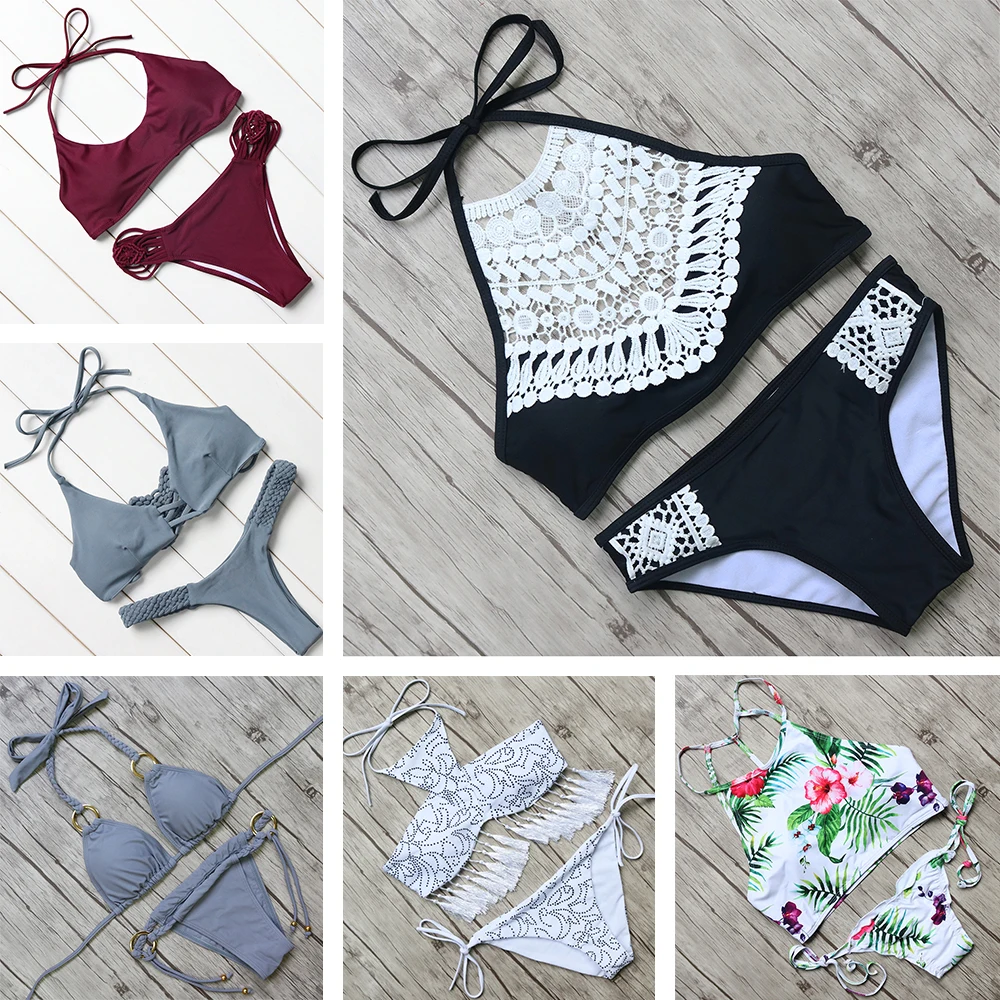 drop shipping swimsuit women sexy bikini set printed swimwear female