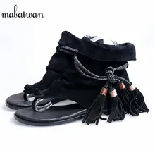 Mabaiwan/летние модные женские сандалии-гладиаторы с бахромой; Вьетнамки; обувь на плоской подошве с бахромой; Женская Повседневная пляжная обувь; женская обувь на плоской подошве