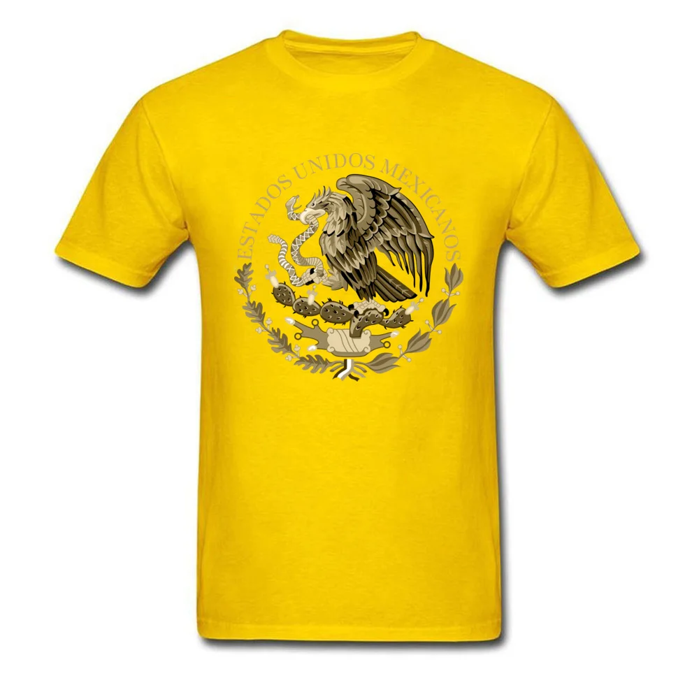 Mexico flag seal in sepia Top T-shirts 2018 New Short Sleeve Classic Cotton Fabric Crewneck Men T Shirt Tops Shirts Lovers Day Mexico flag seal in sepia yellow