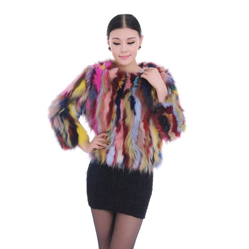 

2018 hot popular multi colorful lady real raccoon fur jacket natural short winter coat garment women genuine fur china factory
