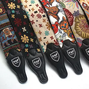 

Guitar Embroidered Shoulder Strap Cotton Belt Musical Stringed Instruments Accessories for Acoustic Electric Bass Guitars