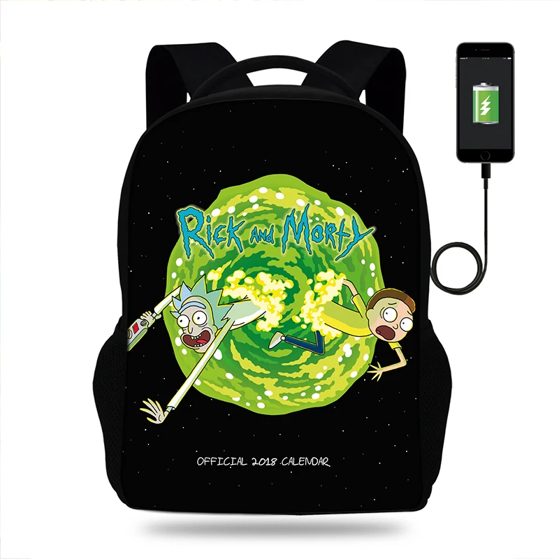 

Rick And Morty Design Rucksack Daypack Pickle Rick School Bag Student Mens Backpack Casual Laptop Bag Boys Backpack USB Port