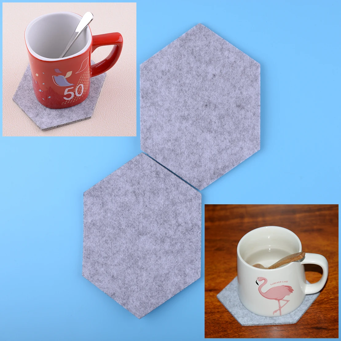 New 10Pcs Grey Wool Fiber Geometric Hexagon Drink Wine Glasses Coffee