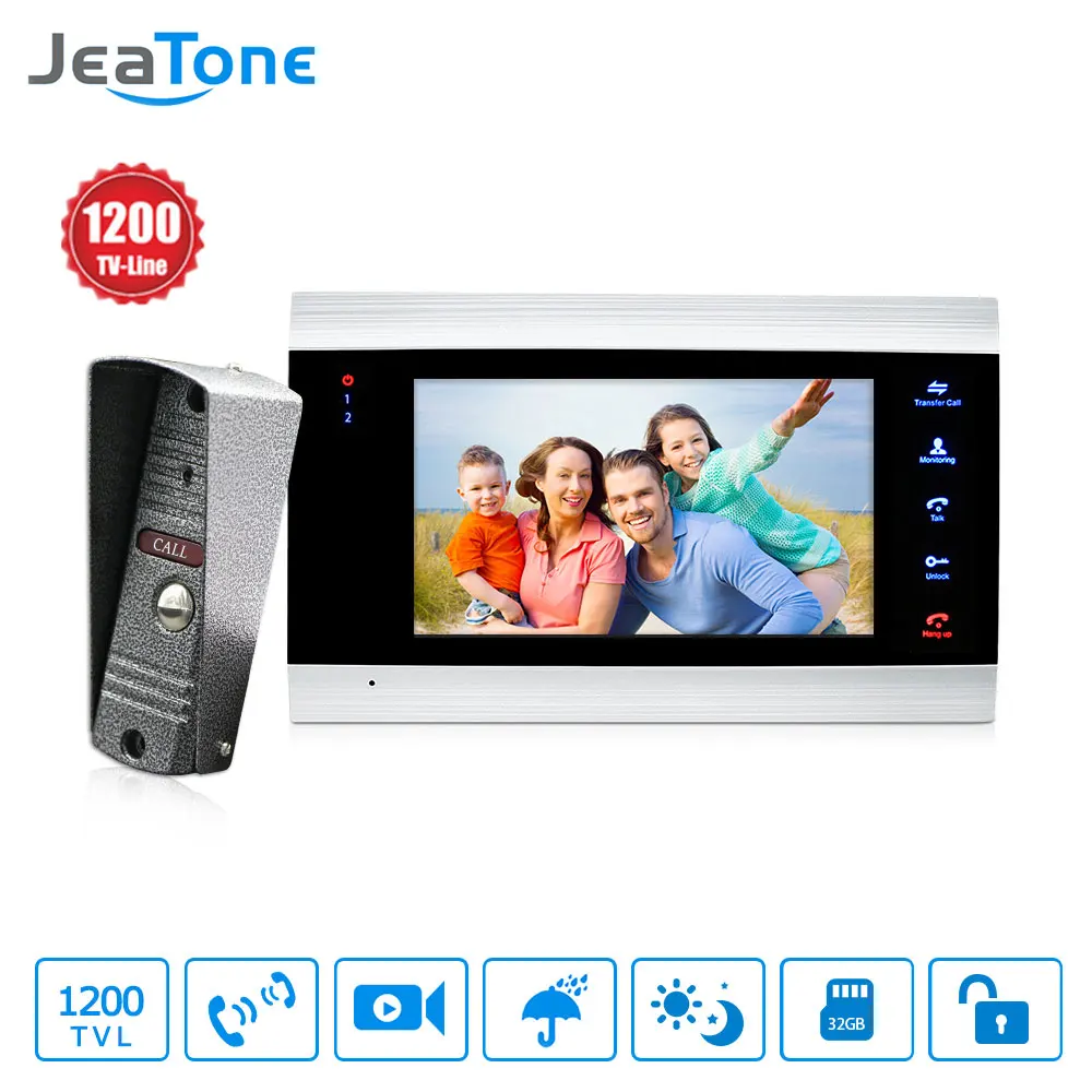 JeaTone 7 Color Video Door Phone Doorbell Intercom System 1200TVL High Resolution Release Unlock Doorbell Home