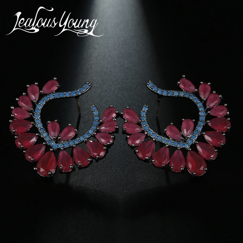 

New Gothic Punk Rock 2017 Women Earrings Red Green Water Drop Stud Branch Earrings Flower Studs Ear Brand Bulgaria Brincos AE493