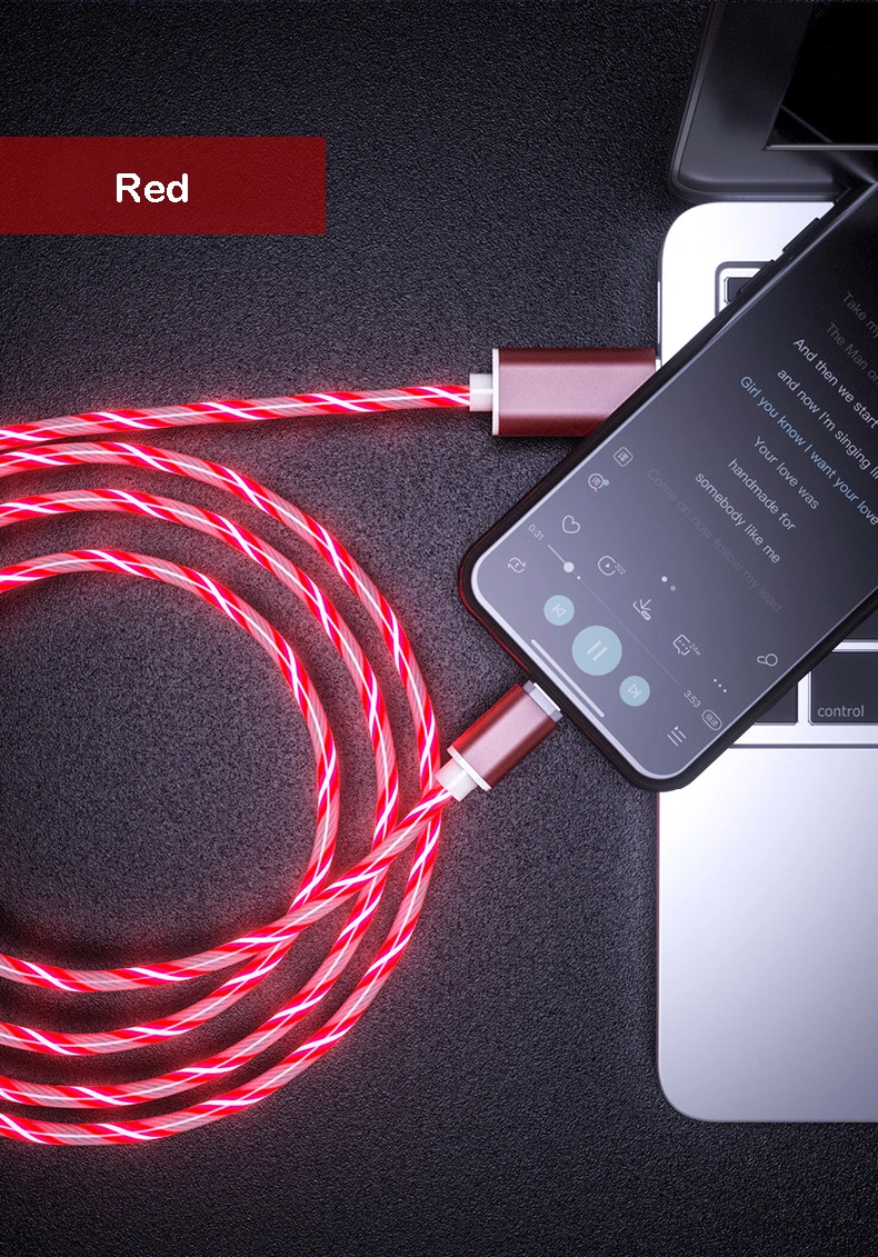 2.4A светящийся кабель быстрой зарядки для iPhone XS Max XR X 8 7 6s Plus SAMSUNG Xiaomi течёт GlowType-C Micro USB провод