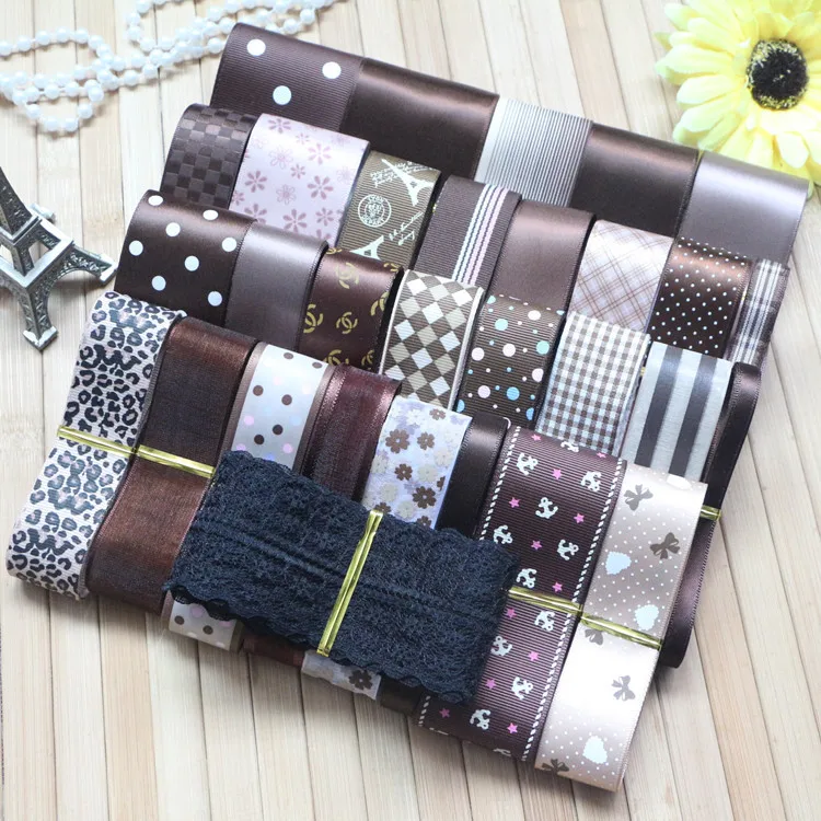 

DIY ribbon set---coffee gradual change color mix ribbon set