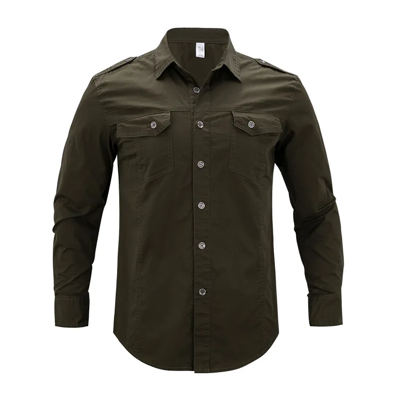Мужские рубашки в Военном Стиле с длинным рукавом, хлопок, карго, тактический армейский Топ, мужская рубашка зеленого цвета, хаки, темно-синего цвета, большие размеры, 4XL, Xxxl, 5xl - Цвет: Army green