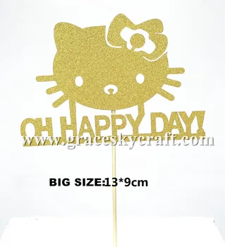 

10pcs free shipping New Glitter Birthday Cake Topper picks hello kitty design personalized text Birthday Party Favors Cake Decor