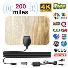 TV Aerial TV Antenna 200 Mile Digital HD Wood Grain Indoor with Amplifier Signal Booster HD HDTV DVB Cable TV UHF VHF DTV 