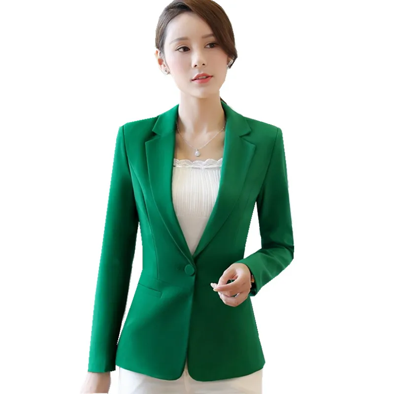 Fmasuth Women Autumn Blazer Jackets Green Slim Single Button 4XL Plus