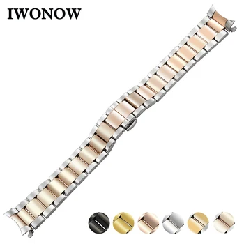 

Stainless Steel Watchband 18mm 20mm 22mm Butterfly Buckle Belt Curved End Strap Wrist Bracelet Black Rose Gold Silver + Tool