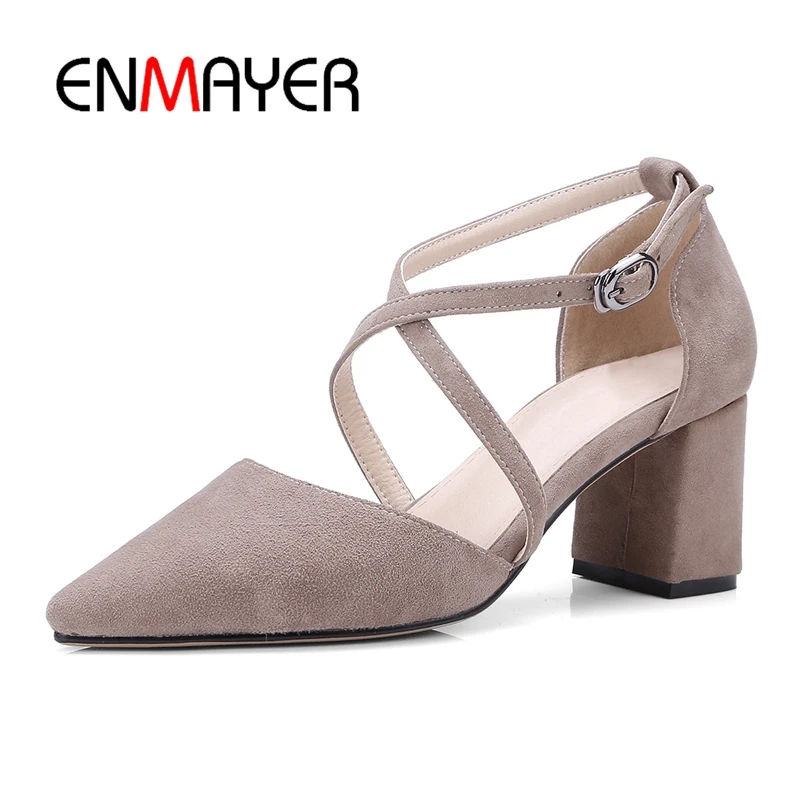 

ENMAYER Pumps Women's shoes spring New Solid Pointed cross crossed with a small head with a high-heeled shoes Women shoes CR237