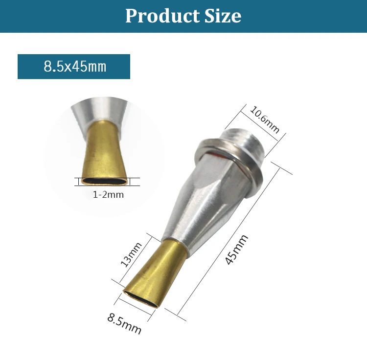 Широкая плоская насадка для горячего клея 6,0 мм 8,5 мм 45 мм для зазоров, широких поверхностей, уплотнения коробок, аксессуары для клеевого пистолета, 1 шт./лот