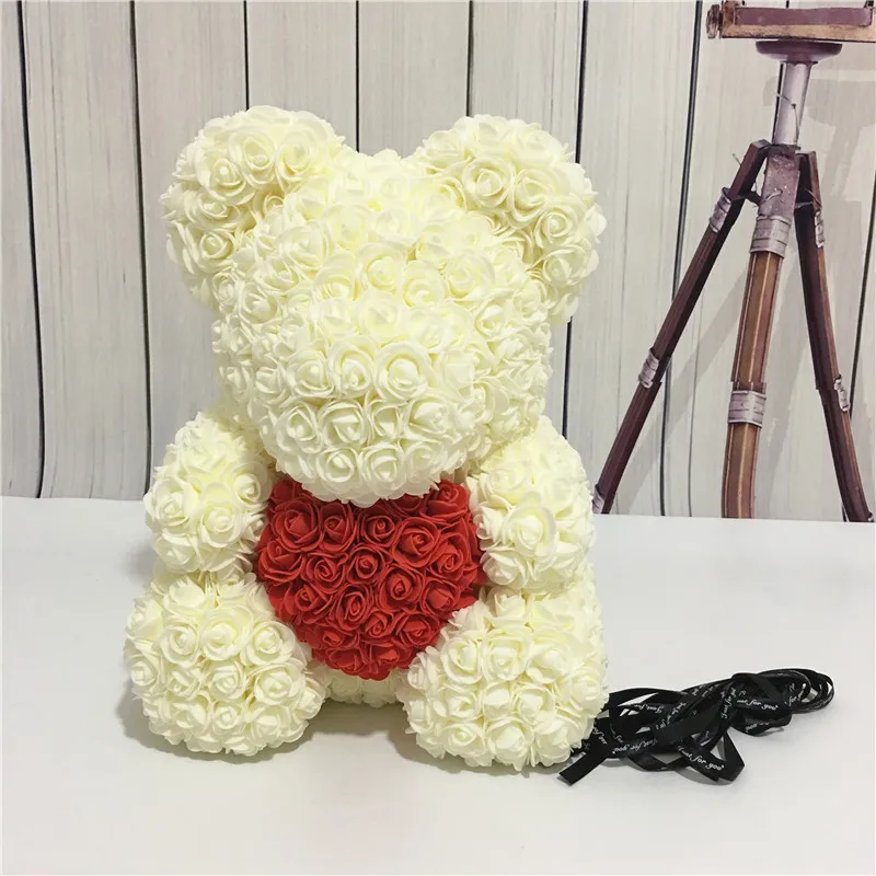 PE Rose подарок ко Дню Святого Валентина медведь ручной работы искусственный цветок любовь медведь для подруги юбилей подарок на год - Цвет: Молочно-Белый