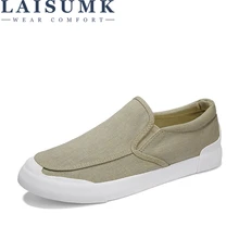 LAISUMK New Arrival Men Shoes Fashion Solid Color Flat Canvas Shoes Man Slip-On Casual Sneakers Student Unisex Trend shoes color block slip on canvas shoes for men