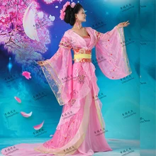 Высокое качество розовый китайский древний Infanta Peri большой хвост вышивка цветок платье в народном стиле платье принцессы для косплея один размер 081506