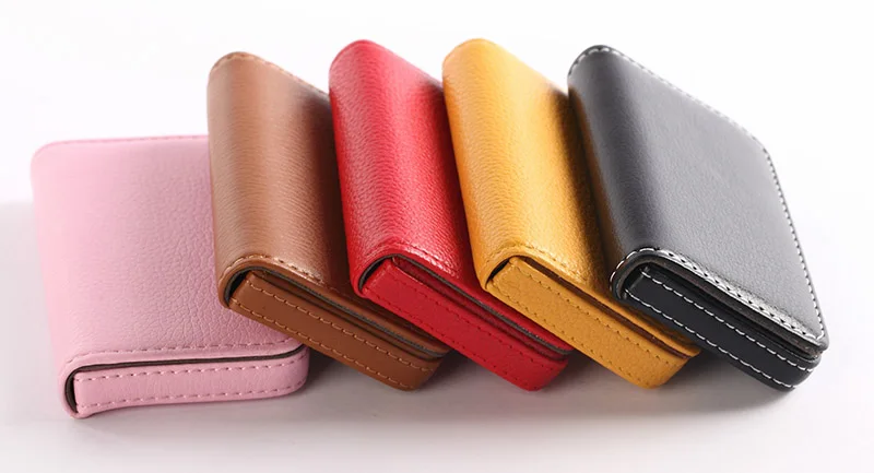 EZONE 1PC Business Card Holder PU Leather High Quality Card Bag High-end Rose Red/Apricot/Coffee 9 Color Magnetic Button Design