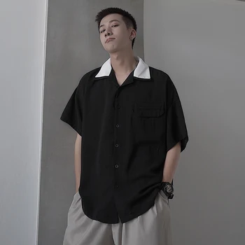 

2019 Summer Men's Hit Color Leisure Hawaiian Shirt French Cuff Mens Fashion Cotton Clothes Loose White/black Color Shirts M-XL