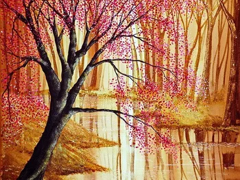 

Handmde painting brookside full of flower and sunlight on oil canvas for home decor and wallpaper, gallery