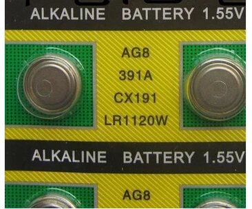 10 шт./лот AG8 1,55 V LR1120 Первичная Щелочная батарейки в форме таблетки