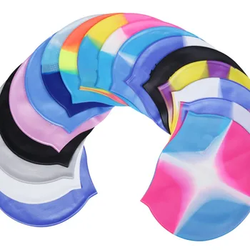

2018 Elastic Waterproof Silicone Protect Ears Long Hair Sports Swim Pool Hat Swimming Cap Free size for Men & Women Adults
