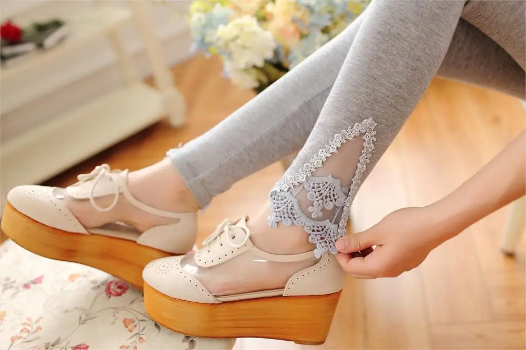 YSDNCHI Summer Casual Leggings Women Knitted Legging Hollow Out Lace Diamond Fitness Leggings Black Pants tights for women