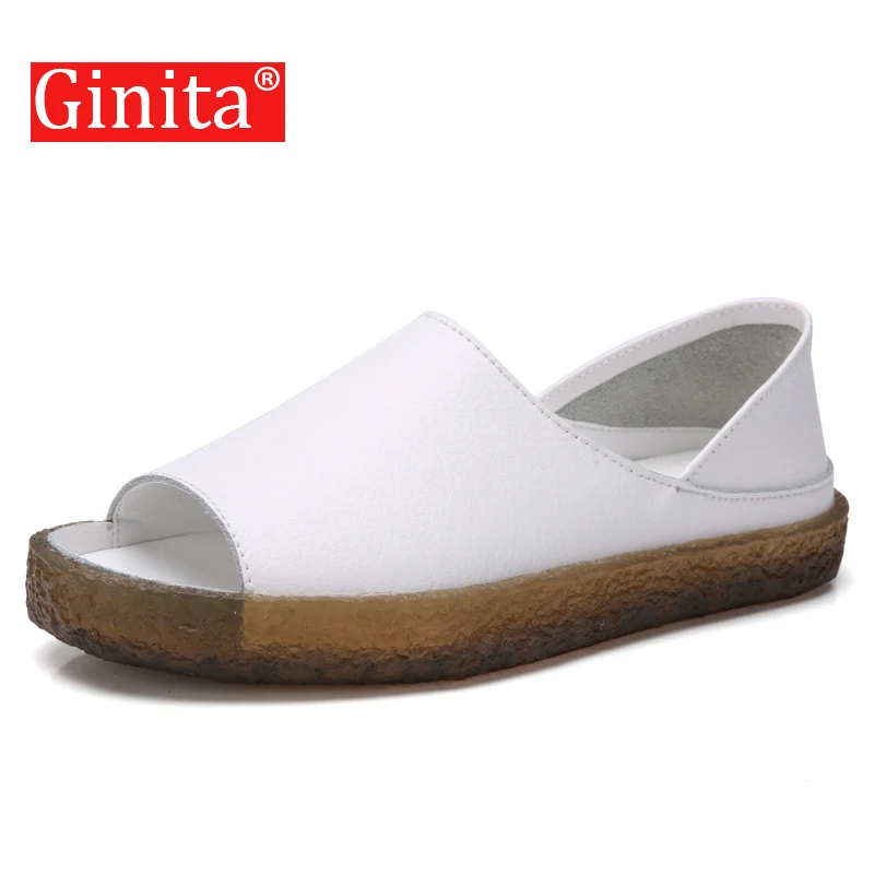 

Ginita 2019 New Women's Split Leather Sandals Solid Mori Girl Style Peep Toe Sandals For Women Rome Ladies Flats Summer Shoes