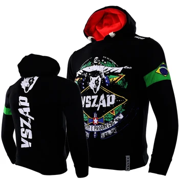 

VSZAP Jesus fitness training hooded movement MMA vest thickening long sleeve combat coat fight Thai boxing.