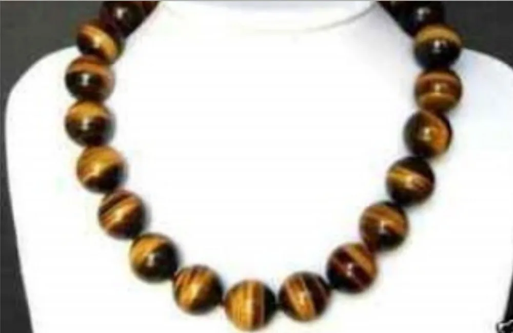 

RHJ00142 Beautiful 14MM tiger's-eye beads necklace 18