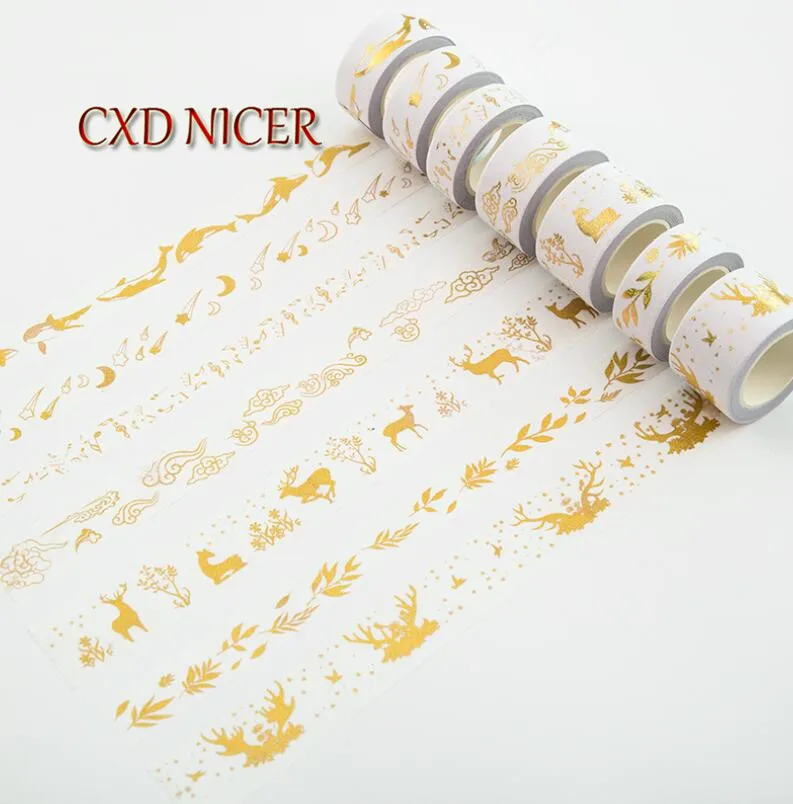

Elk Animals Bronzing Paper Adhesive Tape For Christmas Decoration Creative Transparent Variety Account Washi Tape DD2015