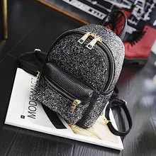 AEQUEEN Silver Sequin Backpack Women Shoulder Bag Mini Rucksack Bright Leather Preppy Daypacks Small Back Pack For Teenage Girls