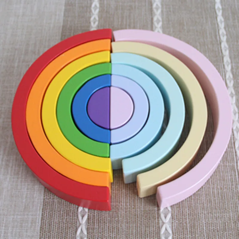 

2018 New Colorful Wood Rainbow Building Blocks Toys Creative Assembling Wooden Blocks Circle Set Educational Toys for Children