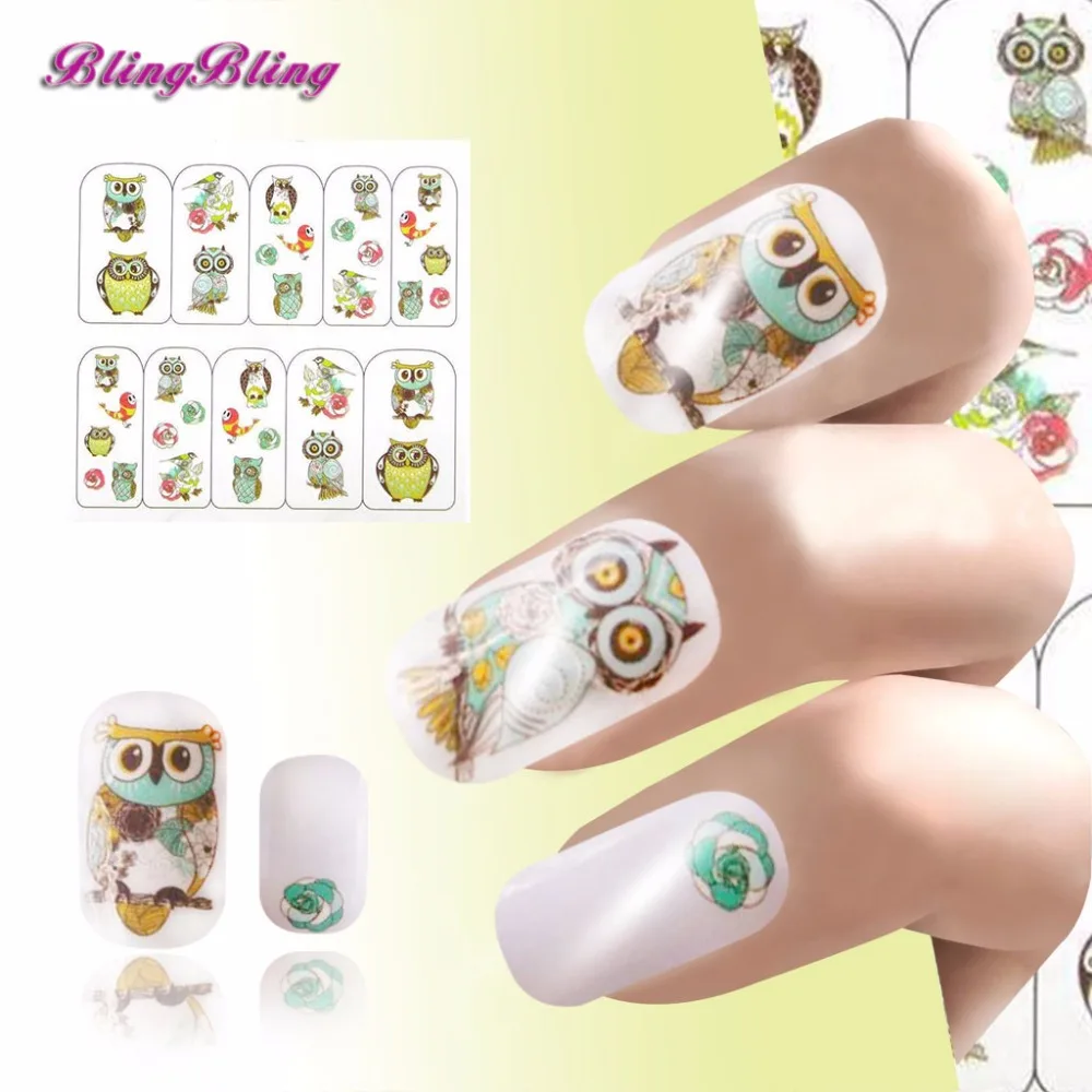 2 sheet Owl Nail Sticker Decal Cartoon Nails Wraps Water Decals ...