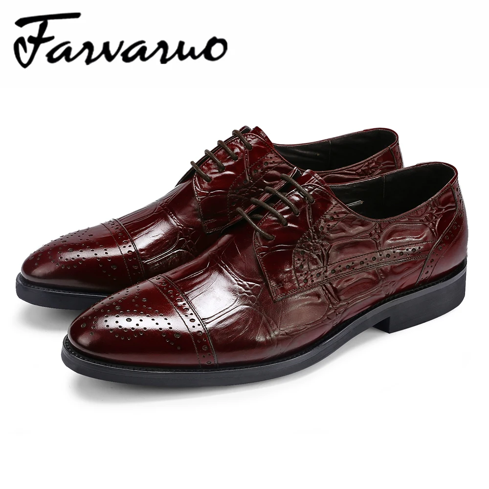 

Farvarwo Italian Men Dress Shoes Genuine Leather Crocodile Formal Brogues Business Oxford Zapatos Hombres Designer Wedding Party