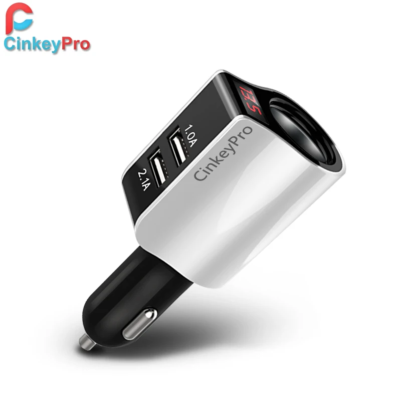 

CinkeyPro 2-Port USB Car-Charger for iPhone Samsung Car Charger LED Lighter 2.1A Charging Moblie Phone Micro Type C Cable