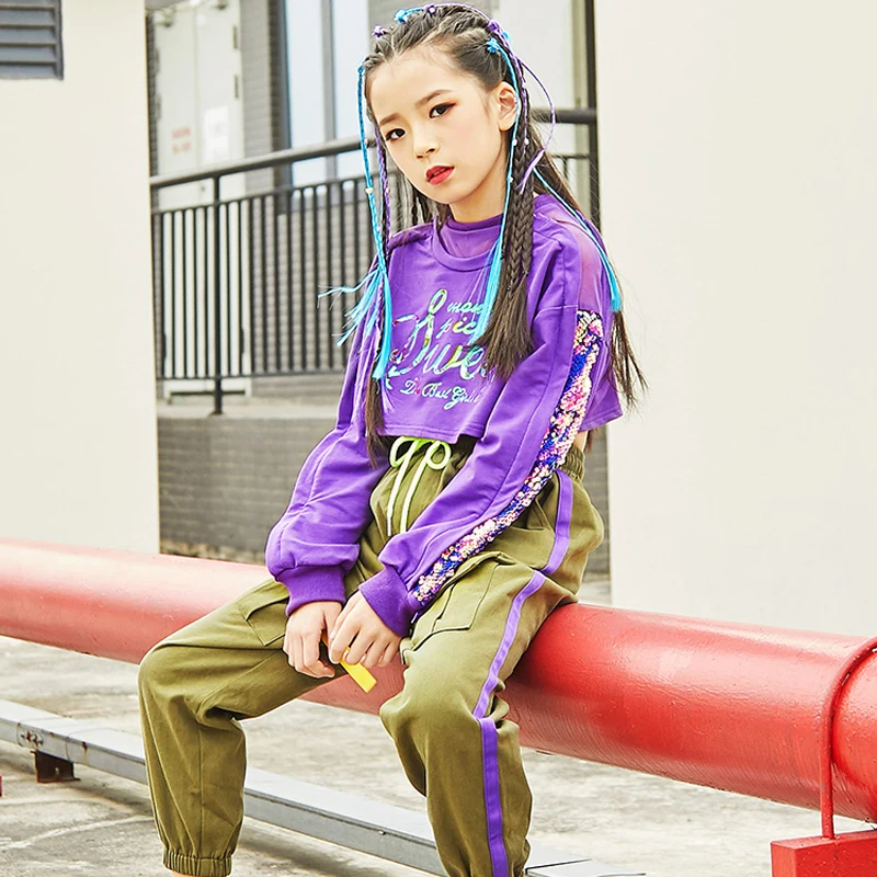

Girls Hip Hop Costume Children Fashion Catwalk Show Stage Suit Kids Jazz/Street Dance Performance/Practice Costume DQL1259