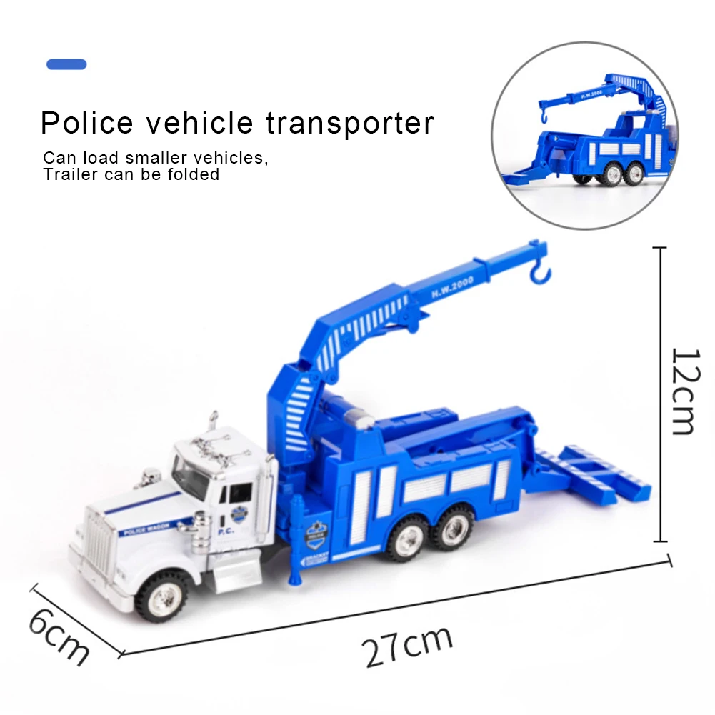 Игрушка для мальчика, инженерный автомобиль из сплава, полицейский аварийный автомобиль, спасательный автомобиль, прицеп, кран, модель автомобиля
