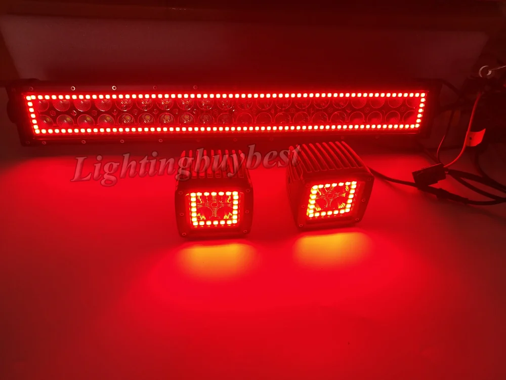 20 дюймов 4D 126 Вт Светодиодный светильник бар + 2x4 &quot18 Pods 3&quot Wirelss Bluetooth RGB Halo