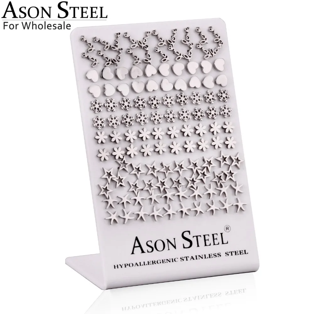 

ASONSTEEL Wholesale 60Pairs/Lot Different Shape Stud Earrings for Women/Girl Stainless Steel Silver Earring Fashion Jewelry Gift