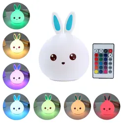 Разноцветные силиконовые кролик светодиодный ночник сенсорный Сенсор коснитесь Управление ночник для Рождество Дети Детские ночники