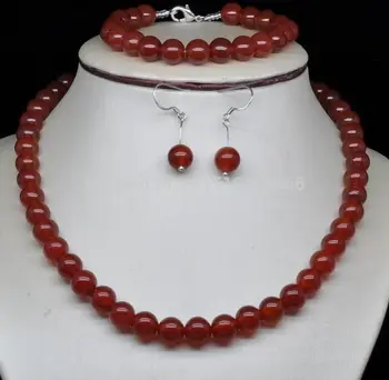 

Hot sale FREE SHIP>>>GW_Lovely Red jade Set necklace &bracelet &earring