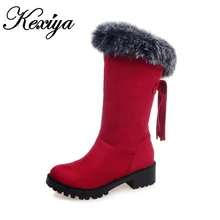 2016 Winter women short snow boots fashion suede Round Toe low heel shoes Big size 30-52 ladies Slip-On Mid-Calf Tassel boots